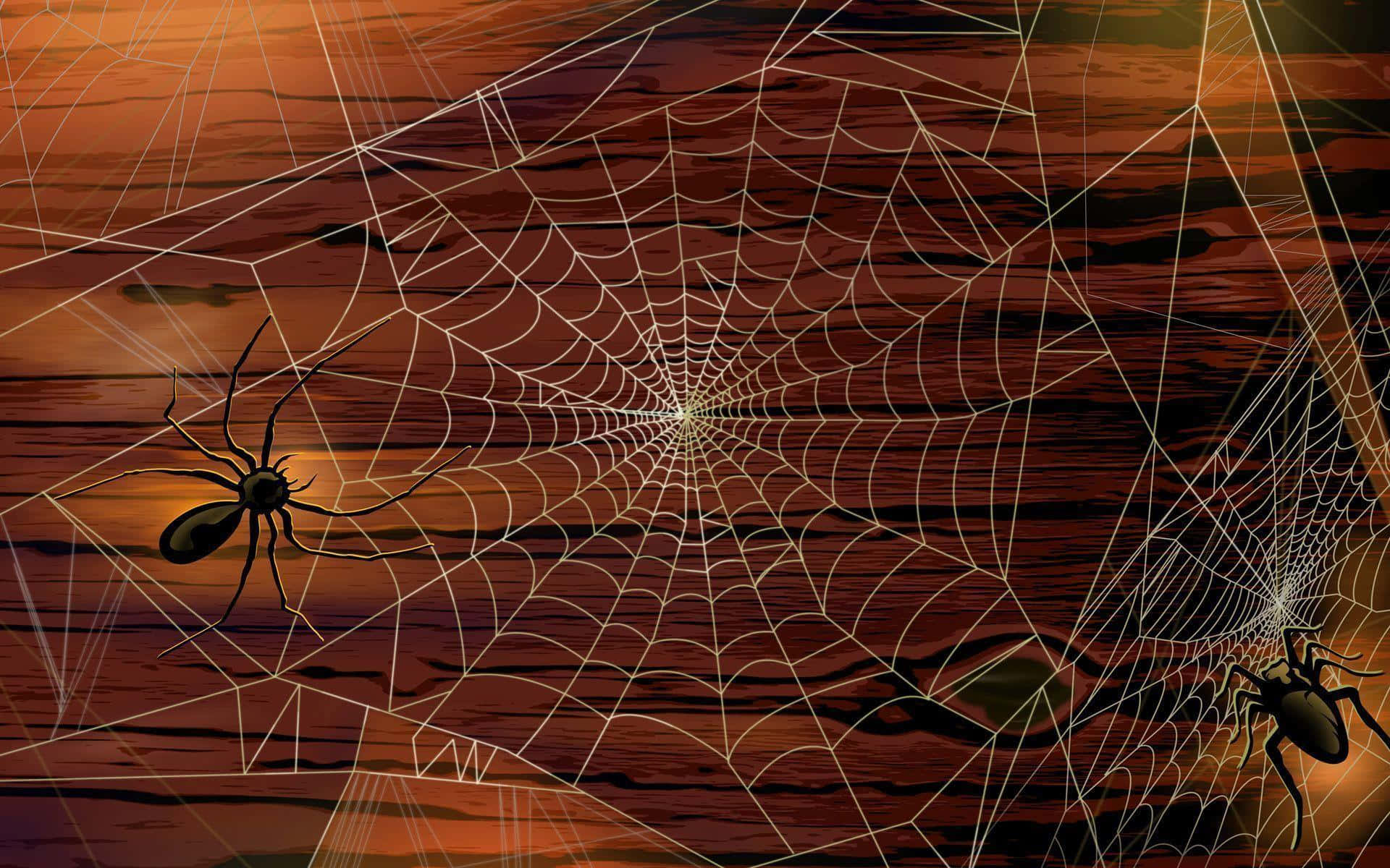 Spider Webon Wooden Background Wallpaper