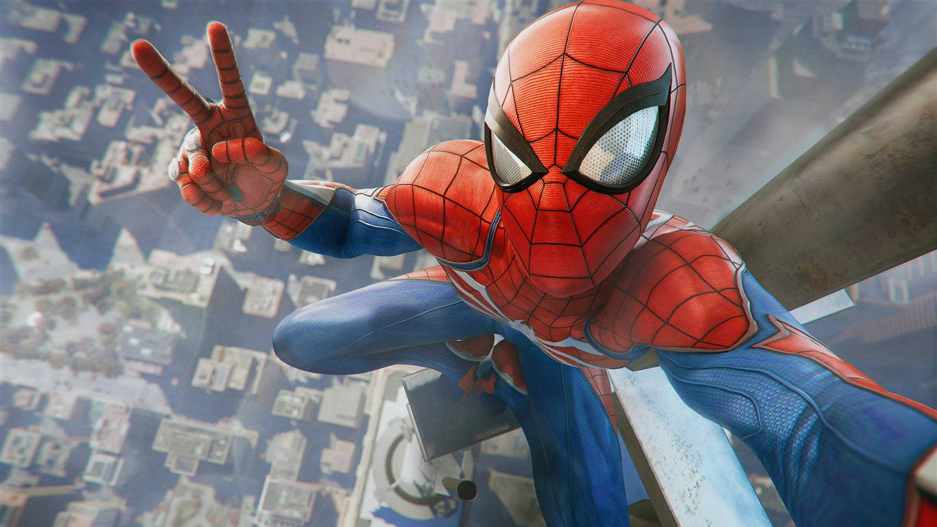 !Spiderman i luften klar til at tage op imod det onde! Wallpaper