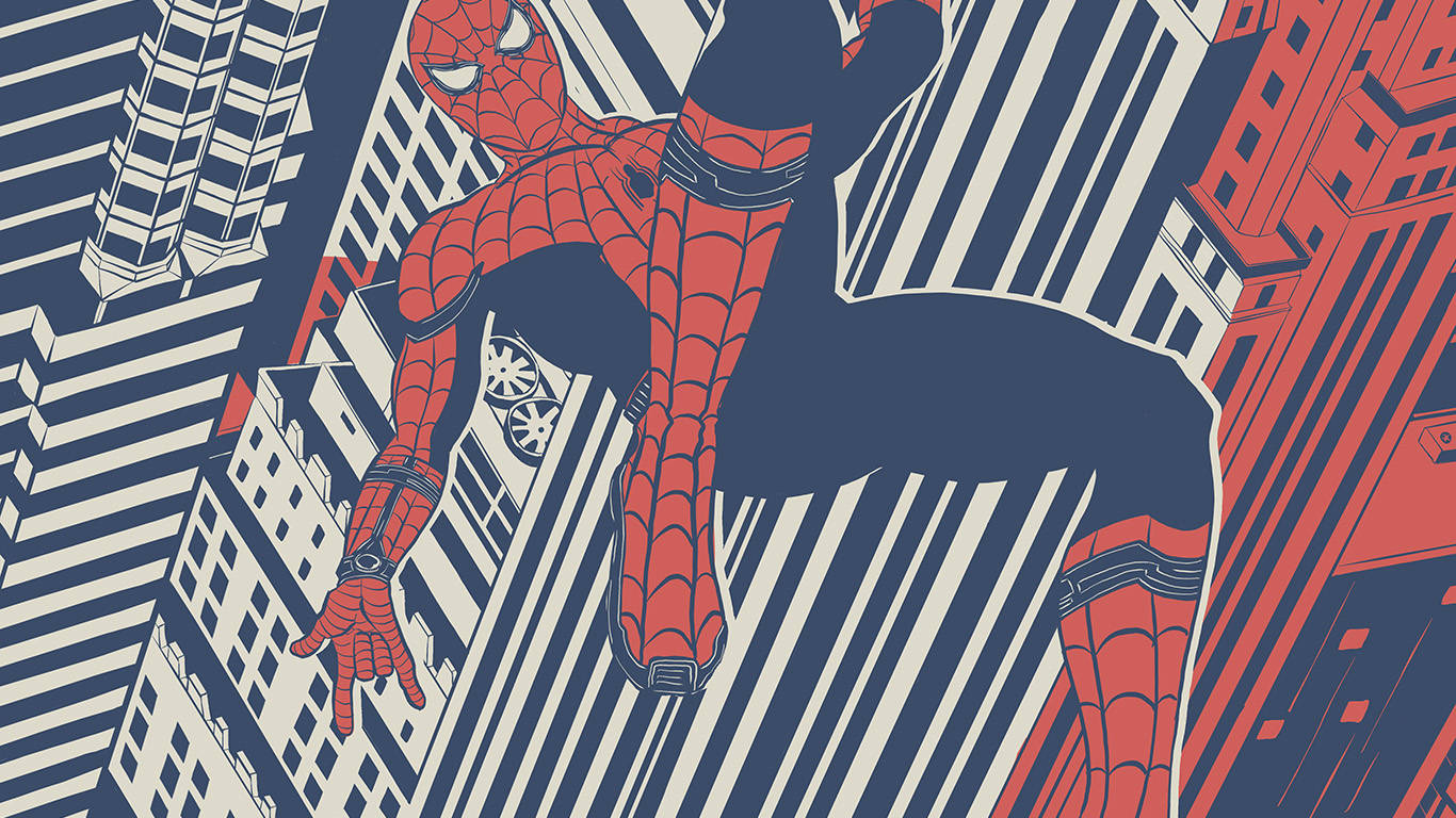 Spiderman svæver gennem byen Wallpaper