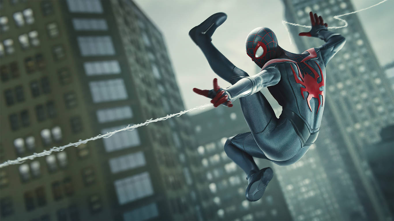 Tomholland Som Spiderman Framför En New York City Skyline. Wallpaper