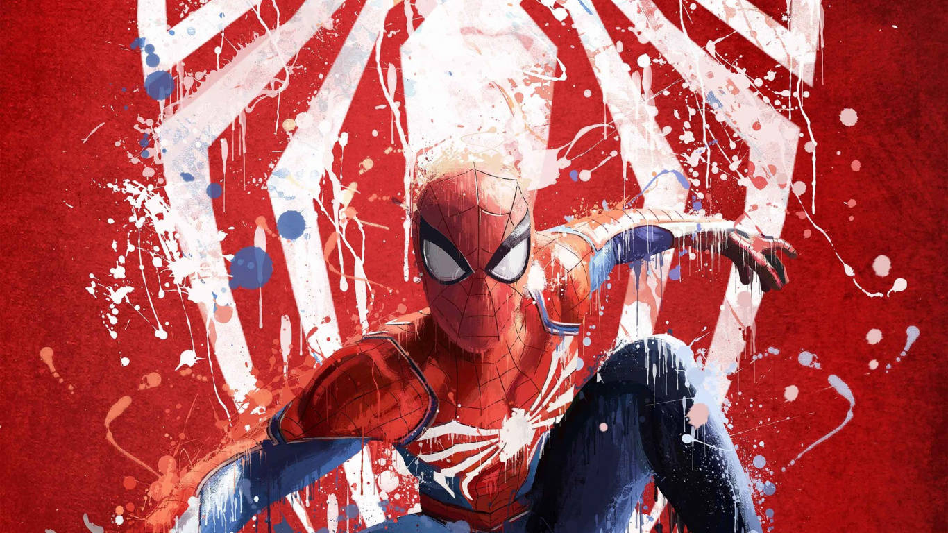 Spiderman soaring through the city skyline. Wallpaper