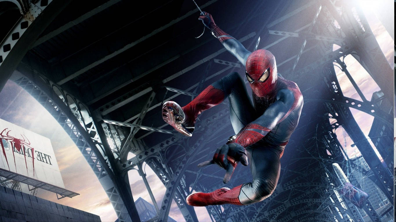 Download Spiderman 1366x768 Swinging Wallpaper | Wallpapers.com