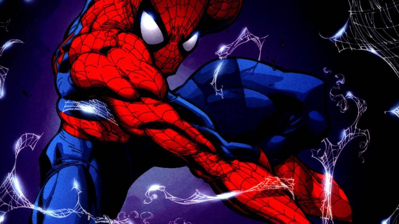 Caption: Thrilling Action Of Spiderman In High Definition Wallpaper