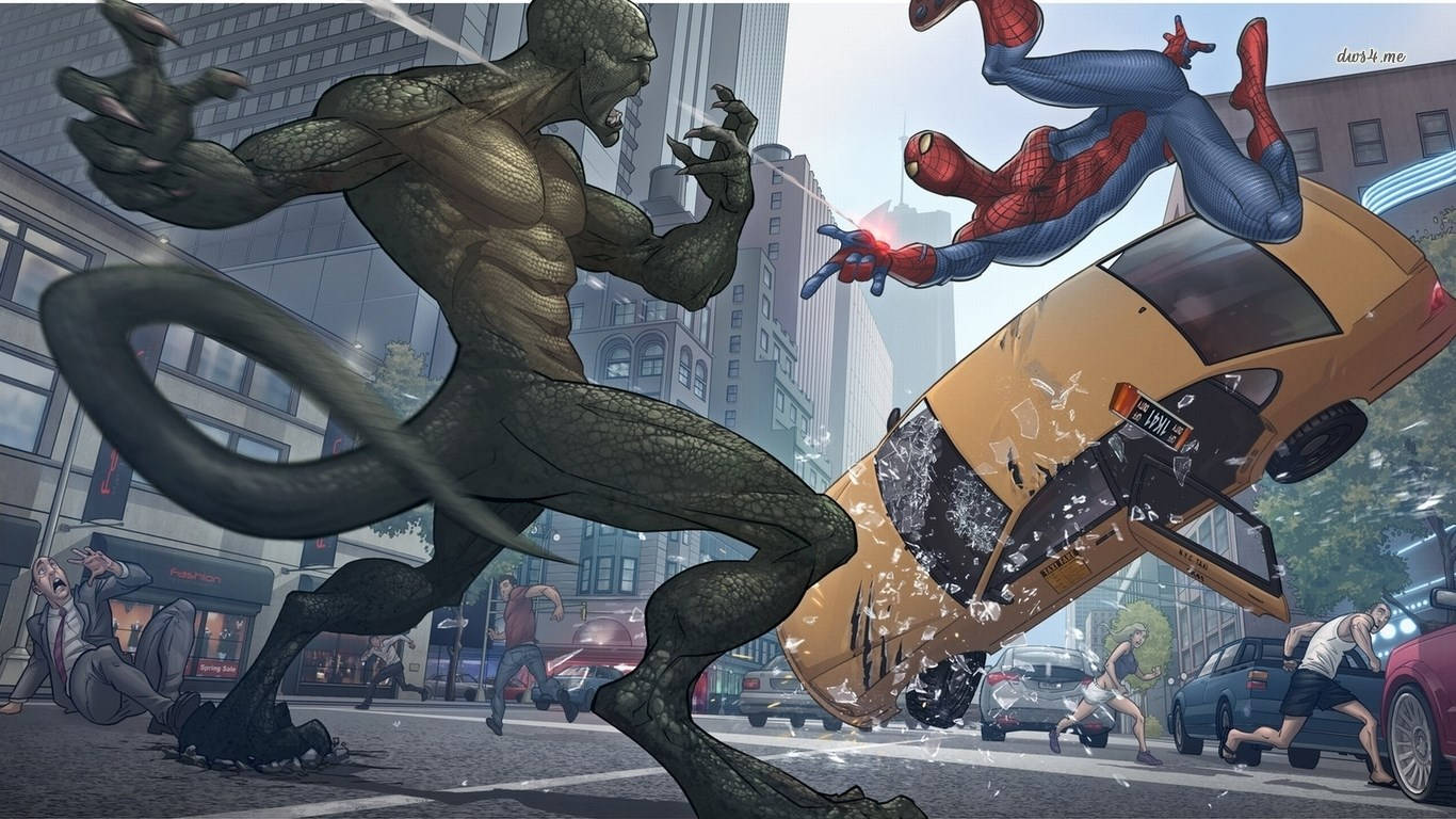 The Lizard And Spiderman 1366x768 Wallpaper