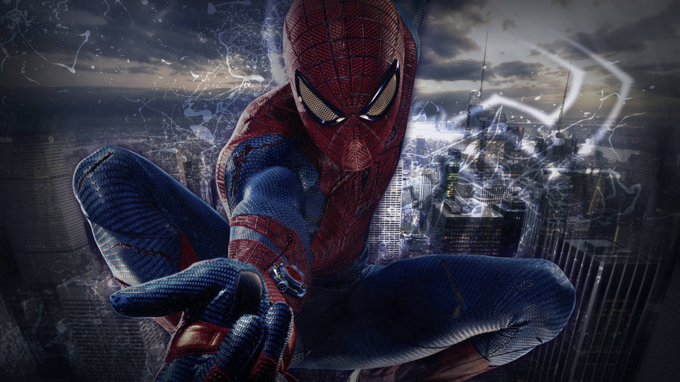 Spiderman Swinging Through the City Wallpaper