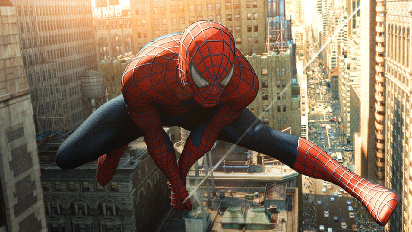 Spiderman,der Durch Den Himmel Springt. Wallpaper