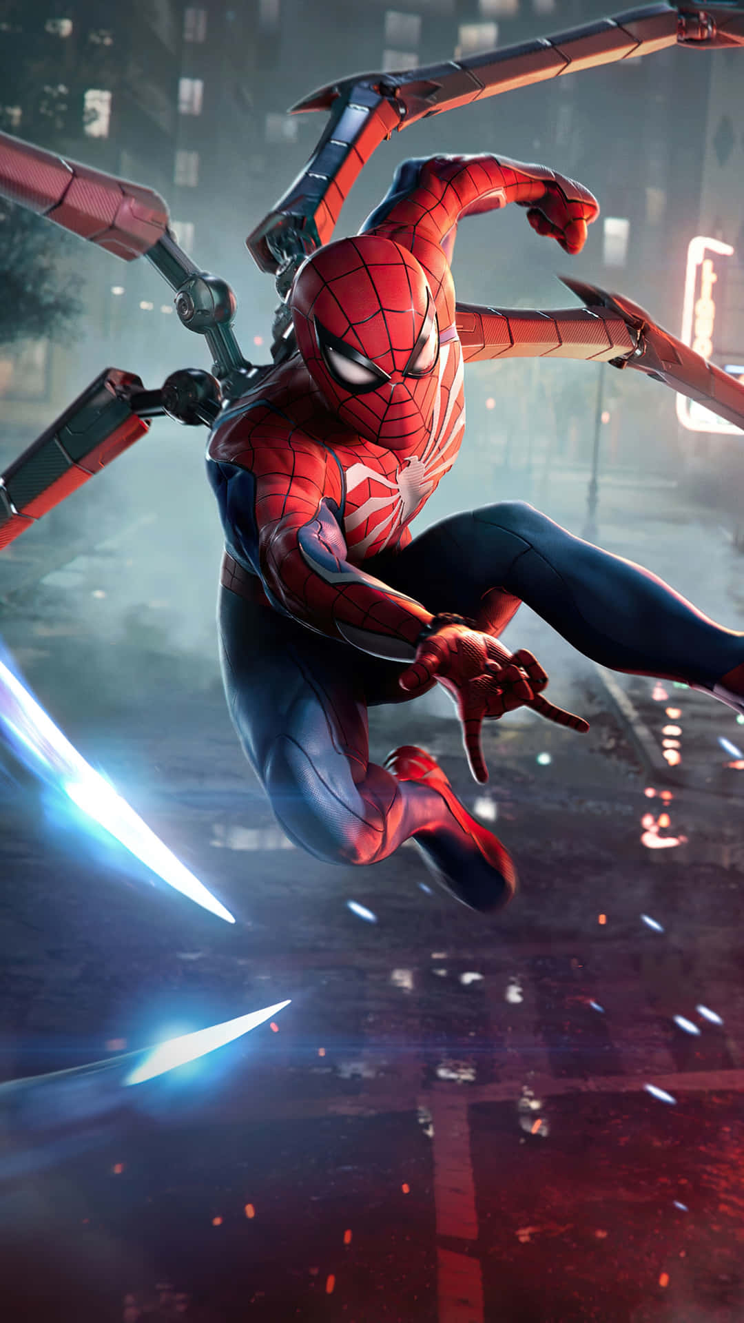 Spiderman Action Pose Night City Wallpaper