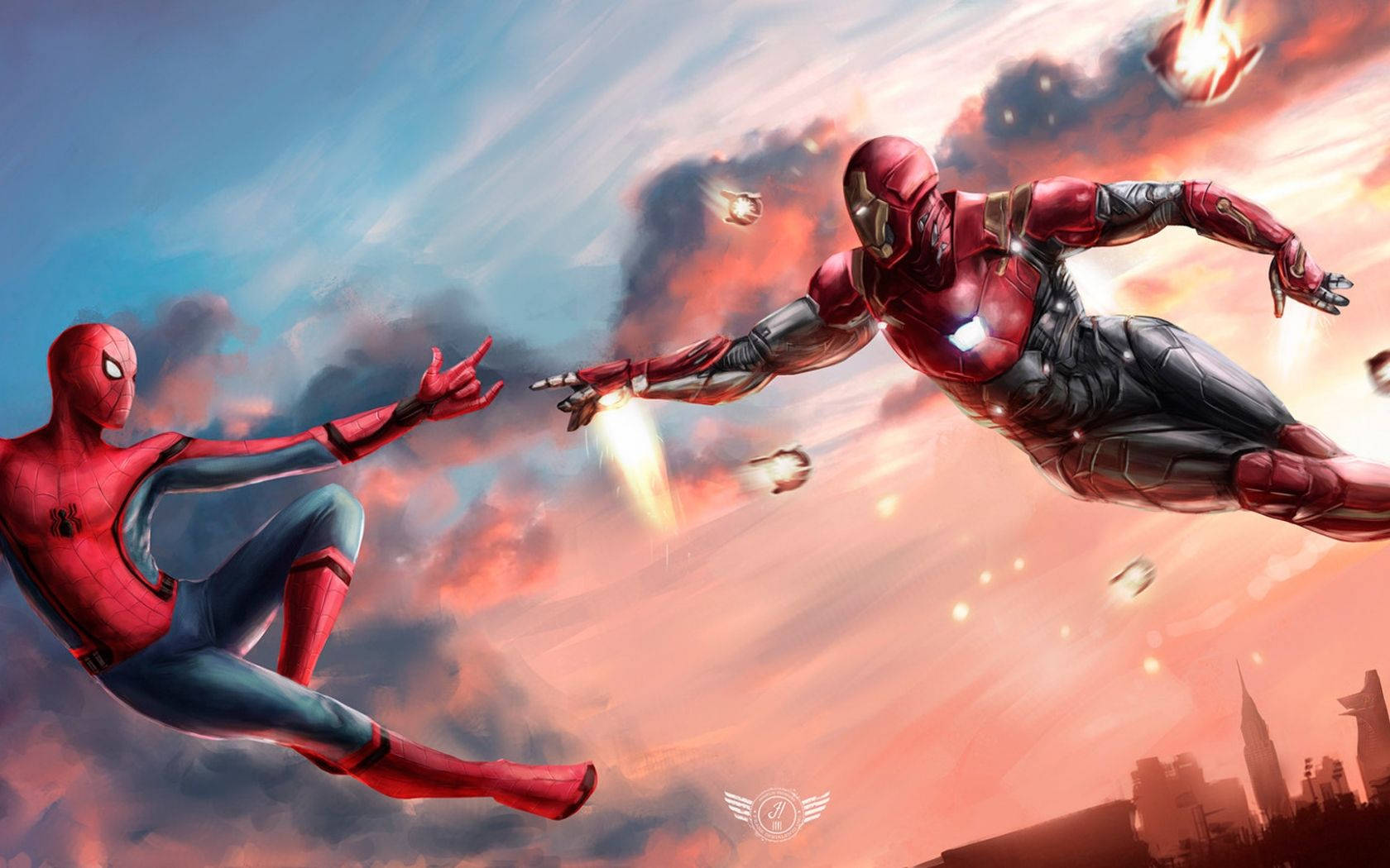 Spiderman and Iron Man Together in Action Wallpaper