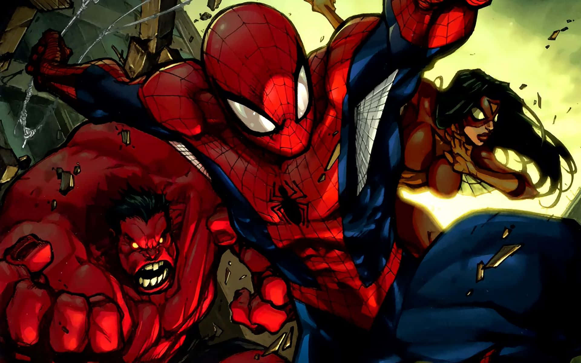 Spiderman_and_ Red_ Hulk_ Action Wallpaper