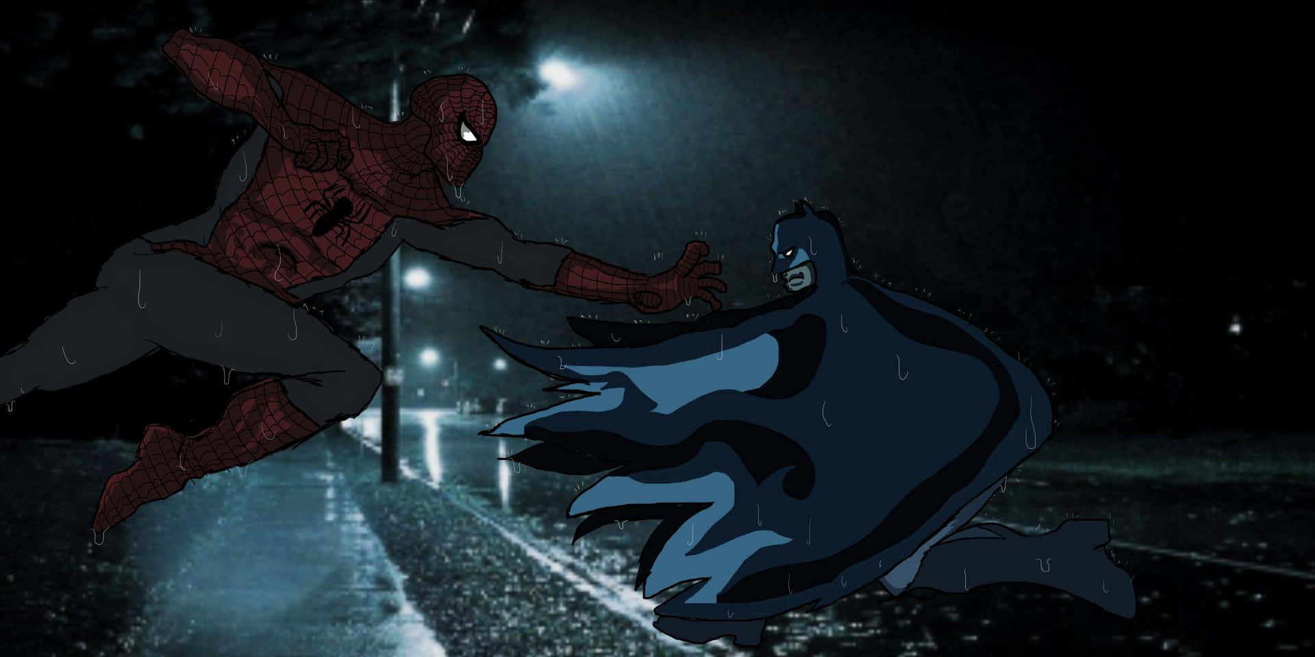 Spiderman Batman Nighttime Showdown Wallpaper