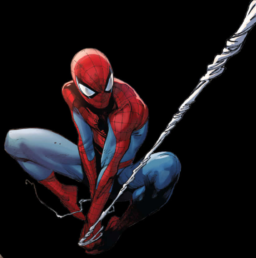 Spiderman Crouching With Web PNG