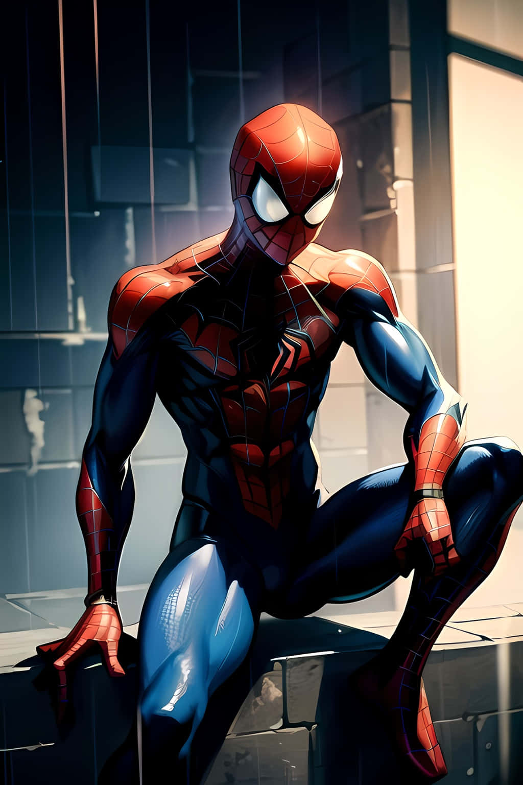 Spiderman Crouchingon Building Ledge Wallpaper