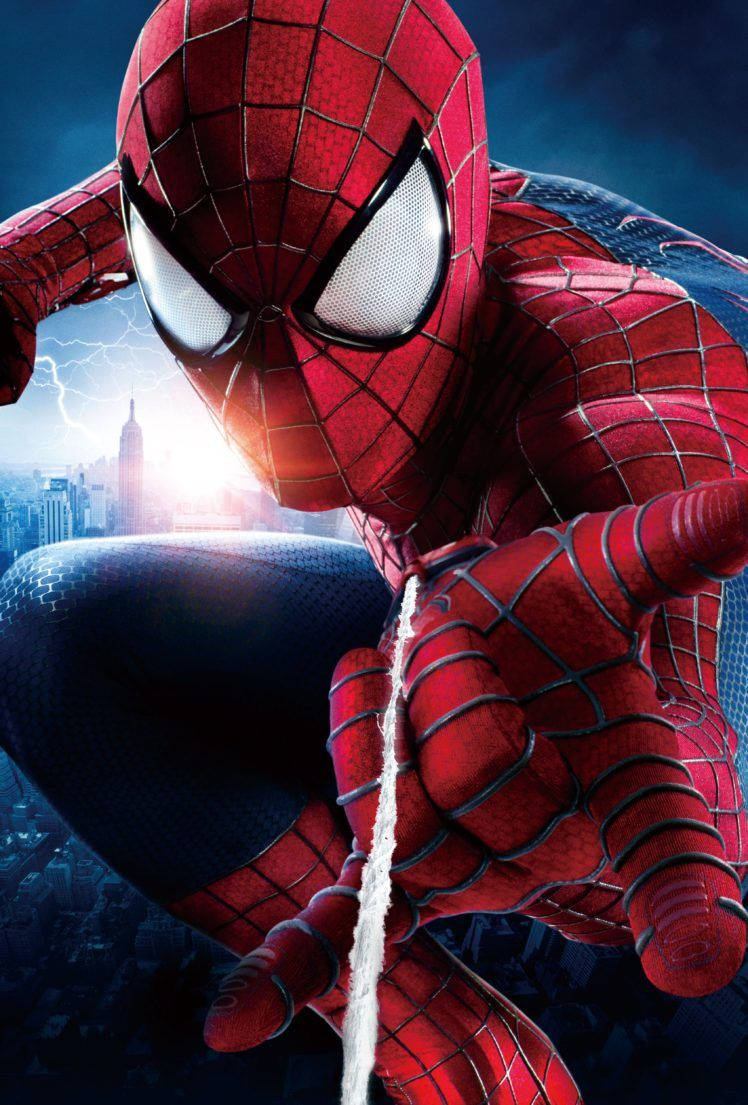 Spiderman marvel superhero in action, using his spider web technique.