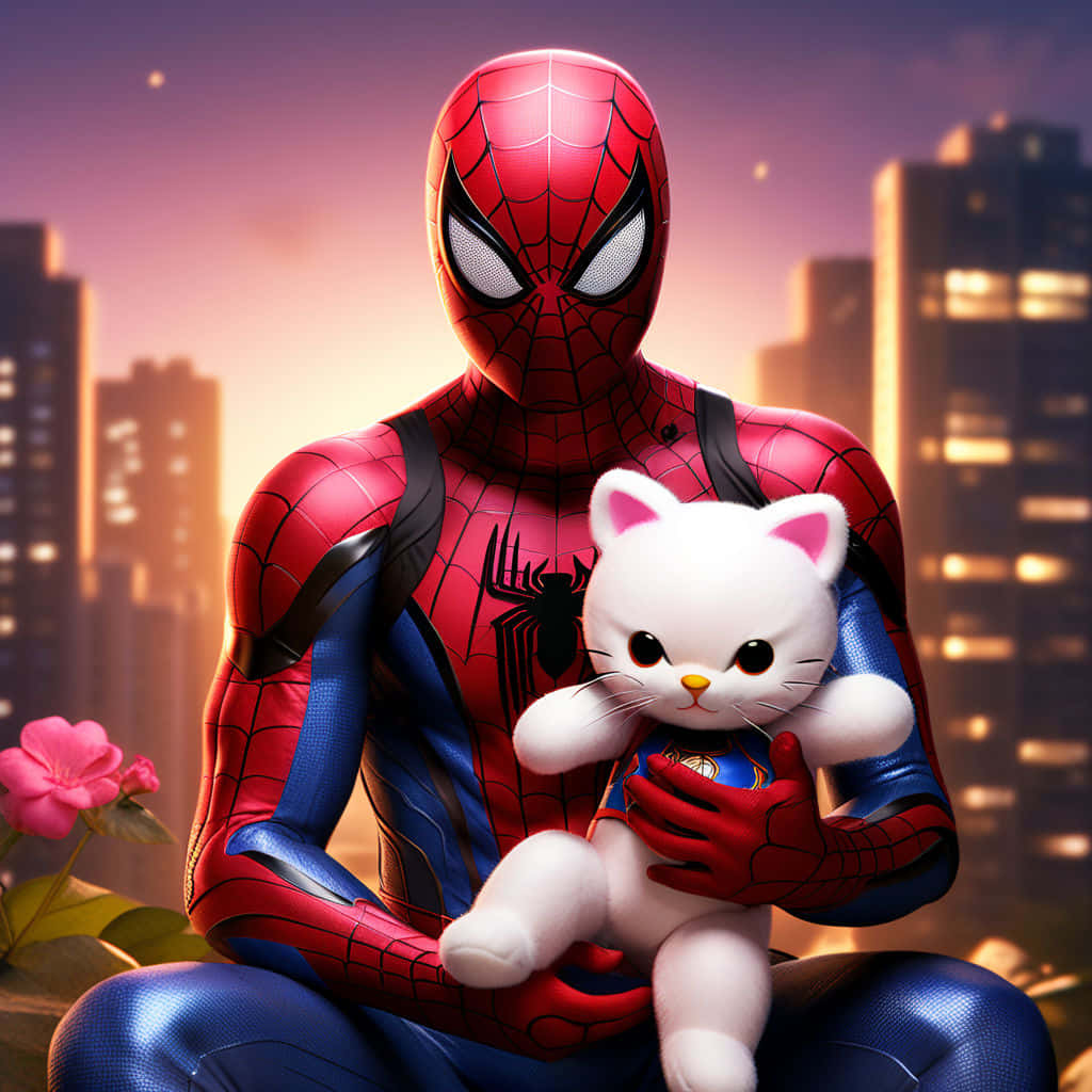 Spiderman Holds Hello Kitty Wallpaper