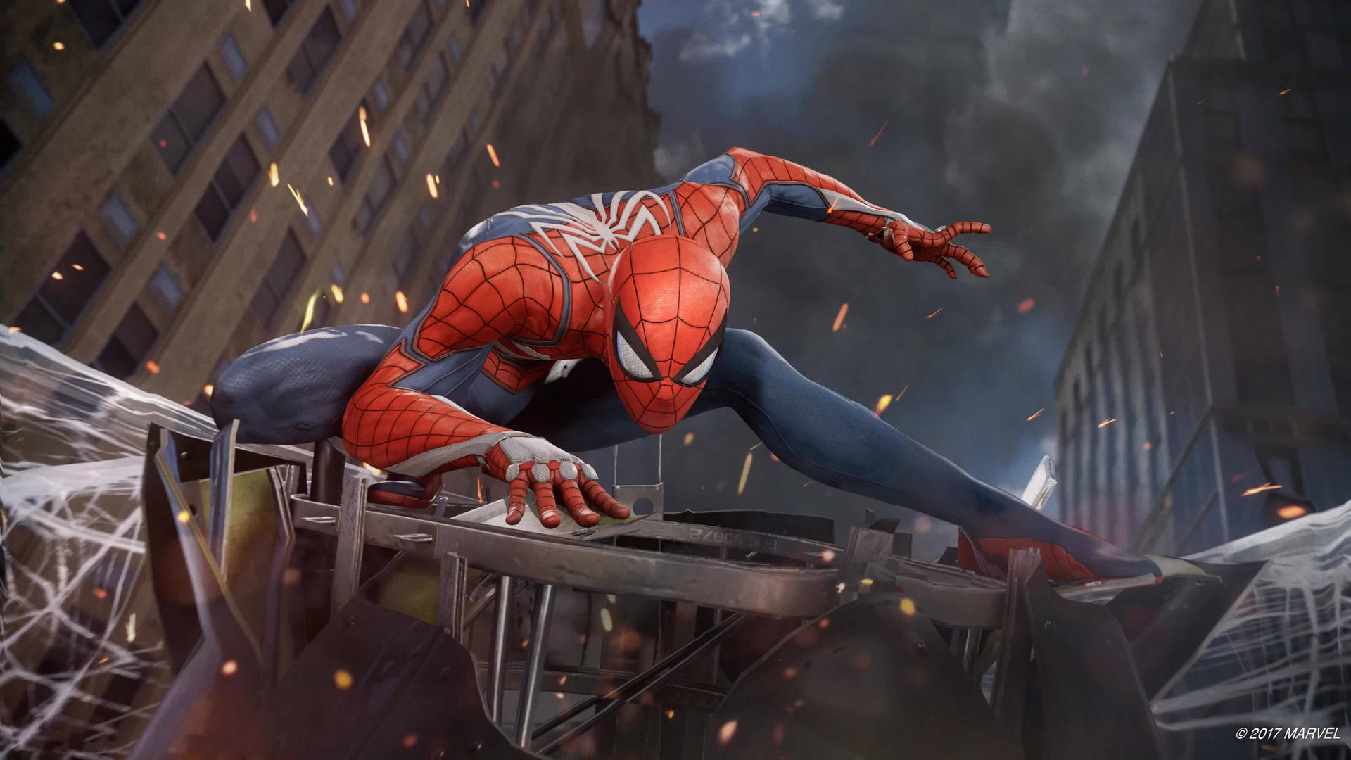 Spiderman Vigorously Battling Enemies in the Battlefield Wallpaper