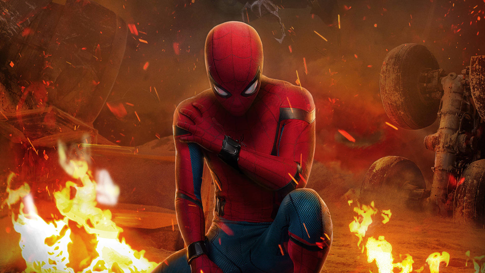 Spiderman In Burning Ground Background