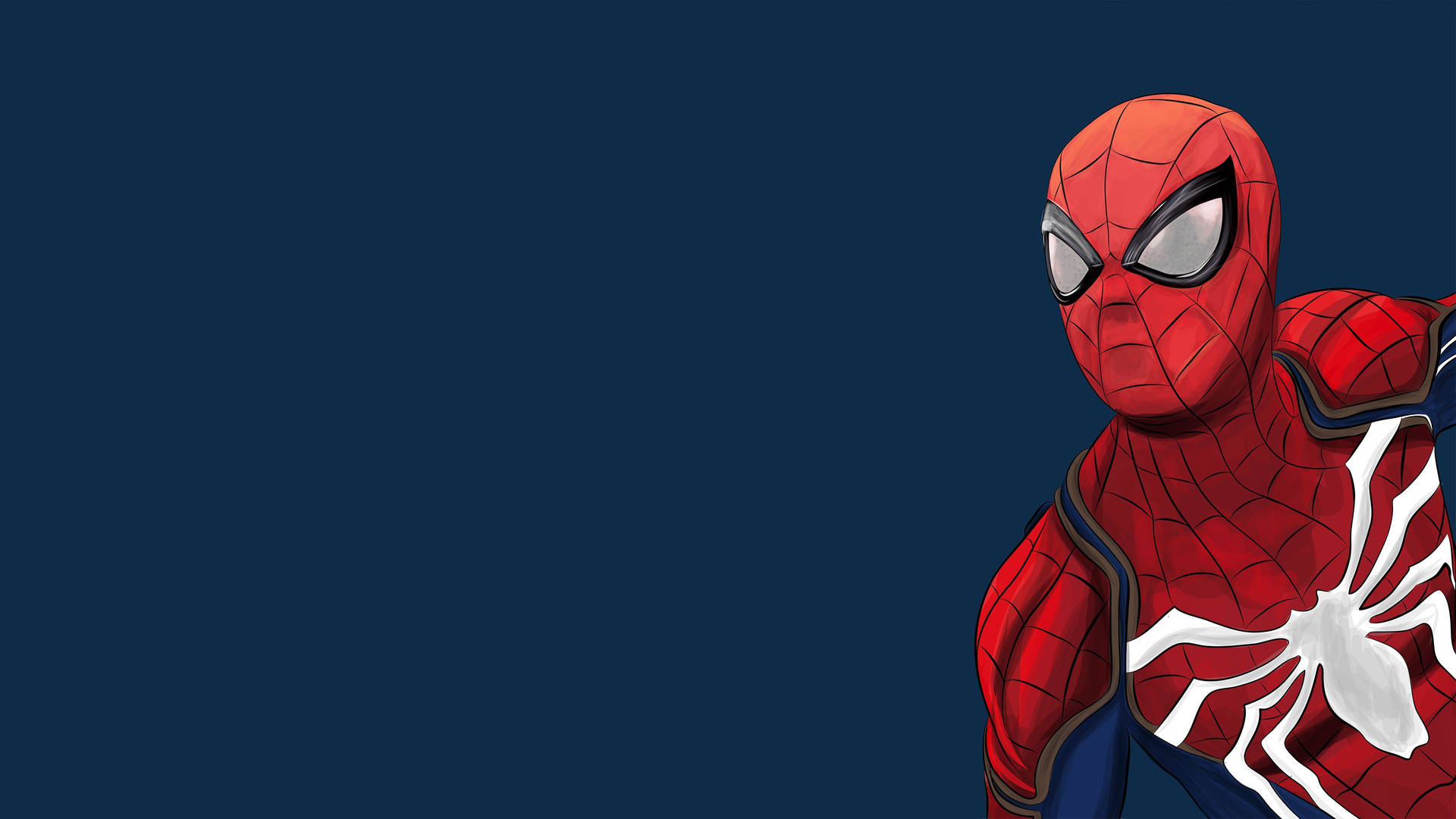 Spiderman with his red costume showing in the corner on a dark blue background.