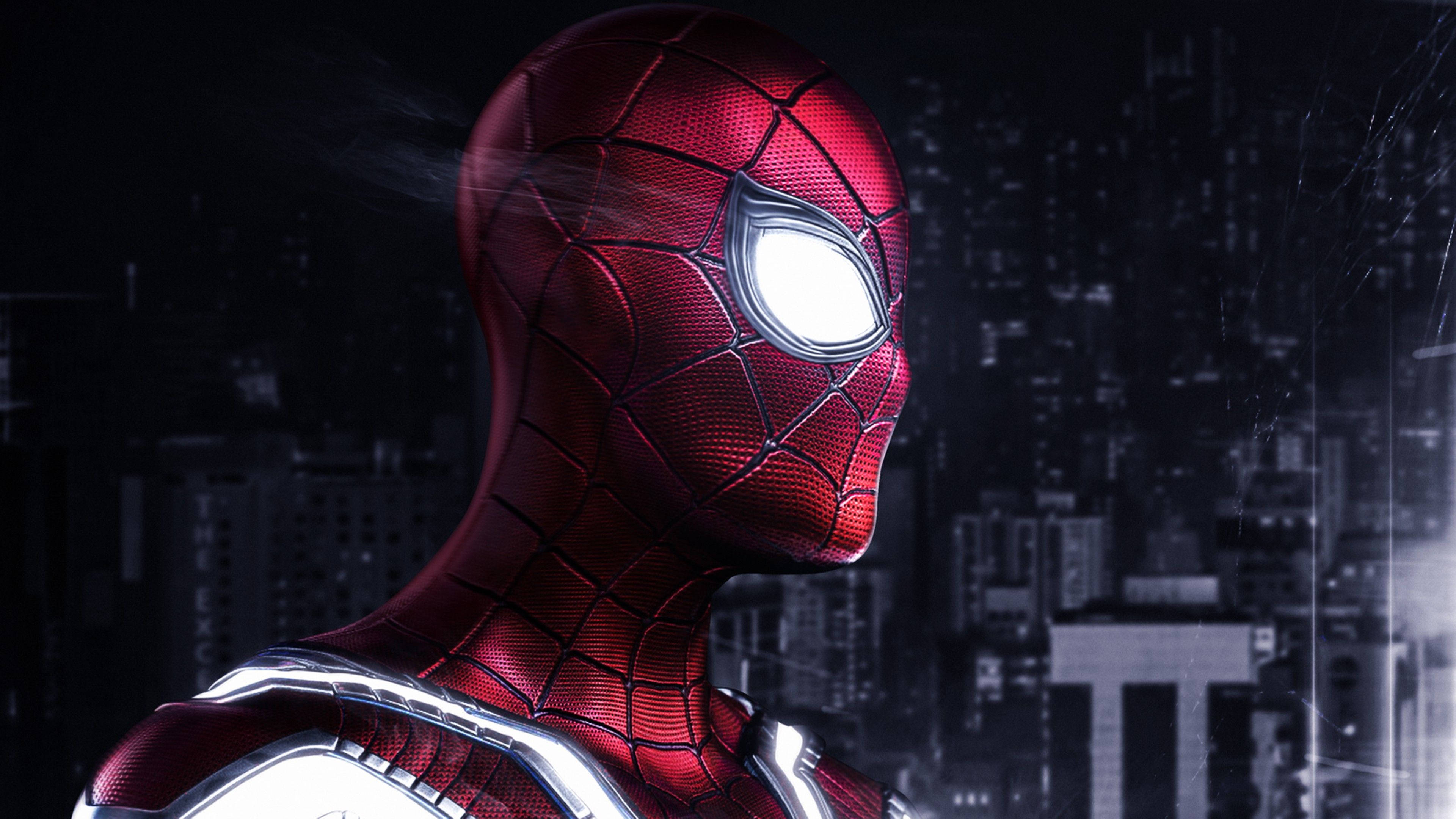 Spiderman Iron Spider Nighttime Cityscape Wallpaper