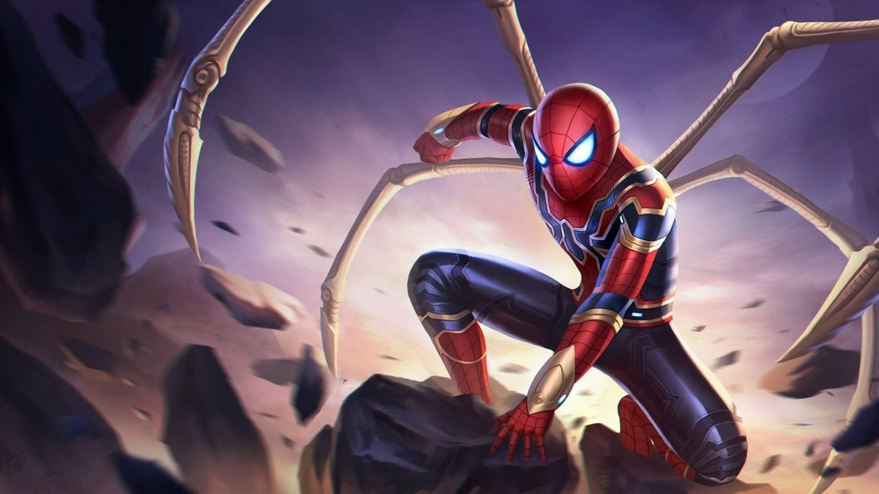 Spiderman Iron Spider With Rock Boulders Wallpaper