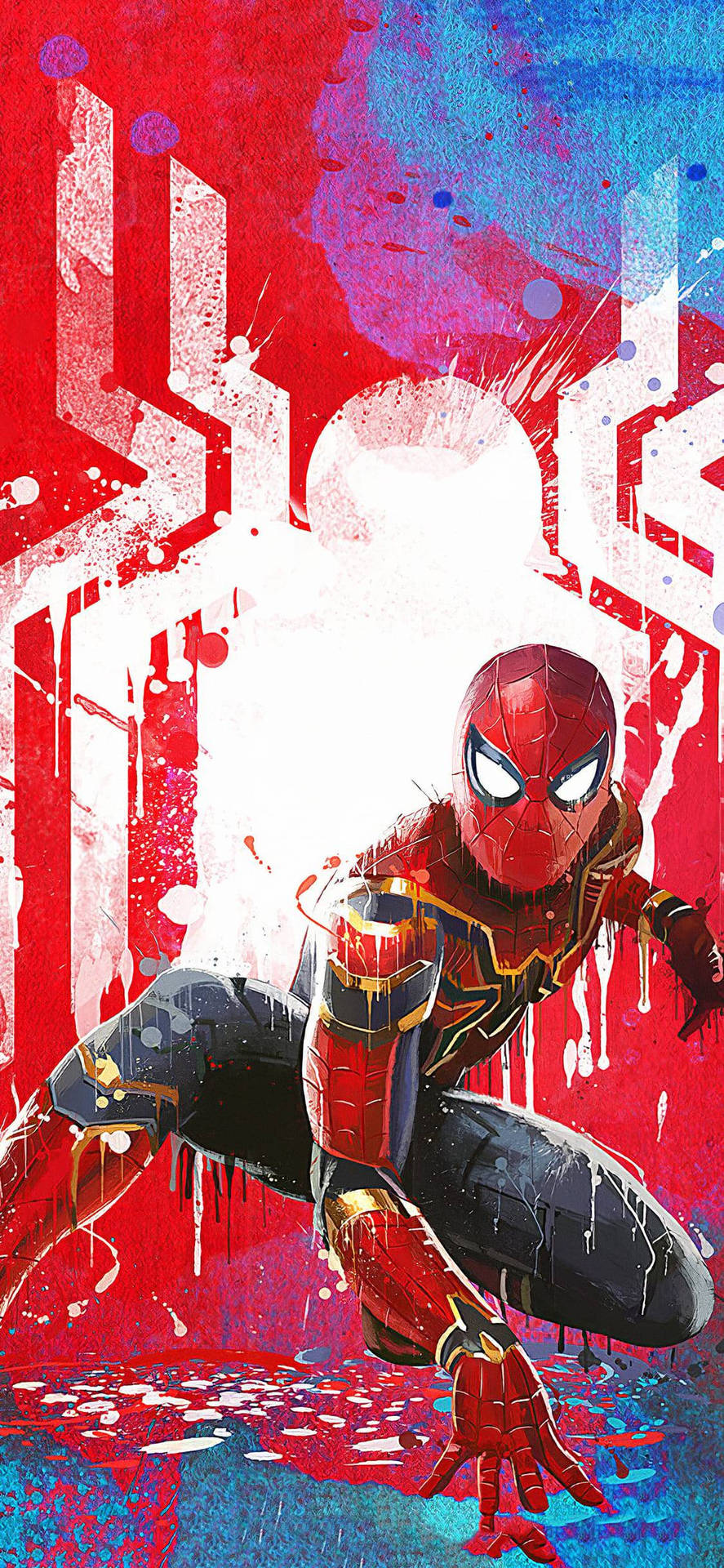 Get ready for a web-slinging adventure as Spiderman in his metallic suit Wallpaper