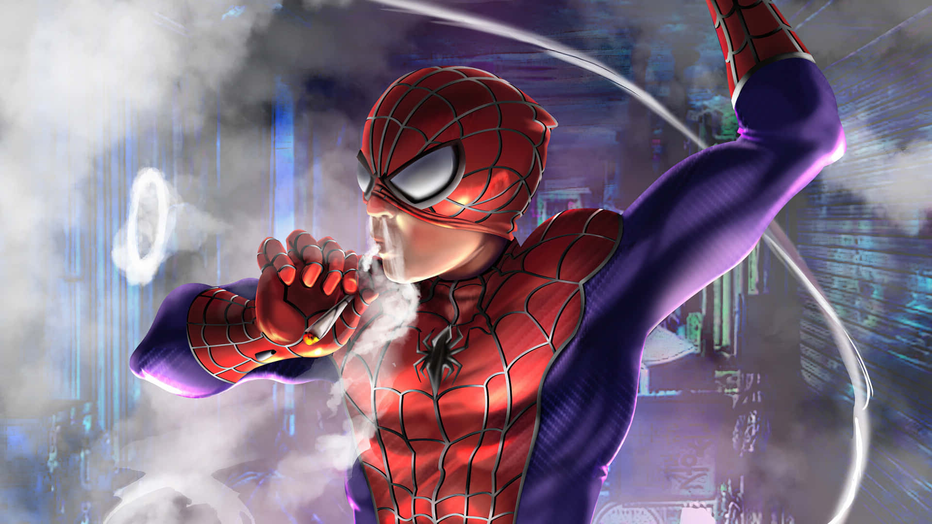 Spiderman PFP Blowing A Smoke Wallpaper