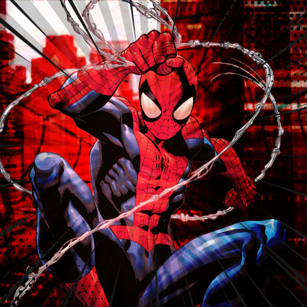 Spiderman PFP Clinging On His Web Wallpaper