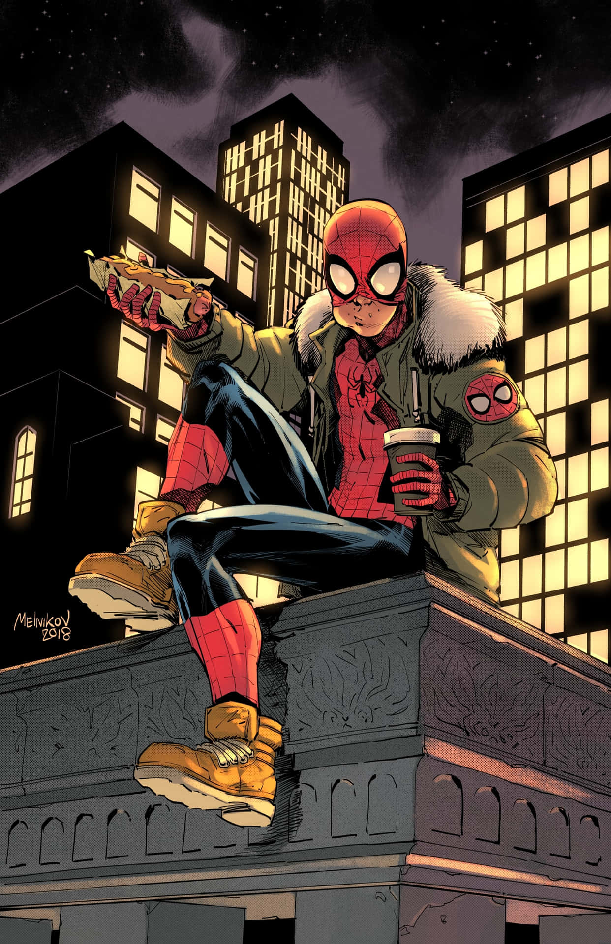 Spiderman PFP Eating Fastfood Wallpaper
