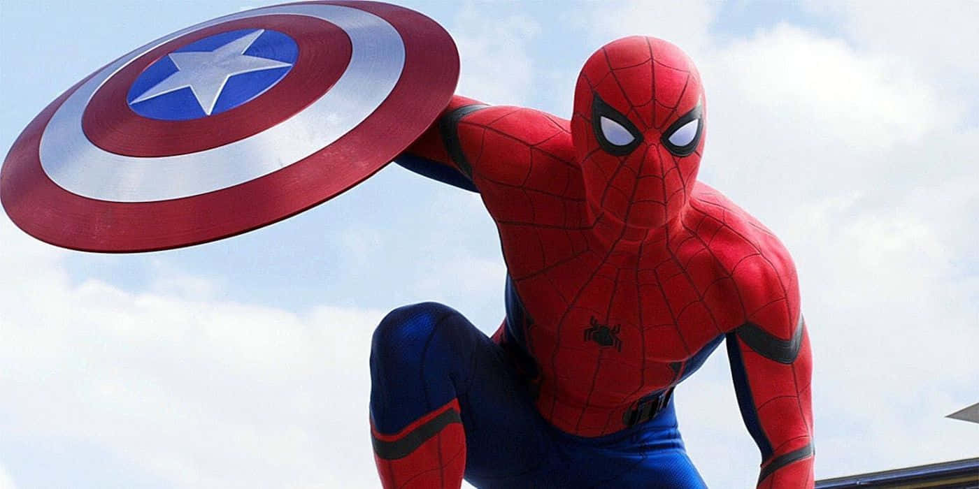 Spidermancon La Foto De Perfil (pfp) Con El Escudo De Capitán América Fondo de pantalla