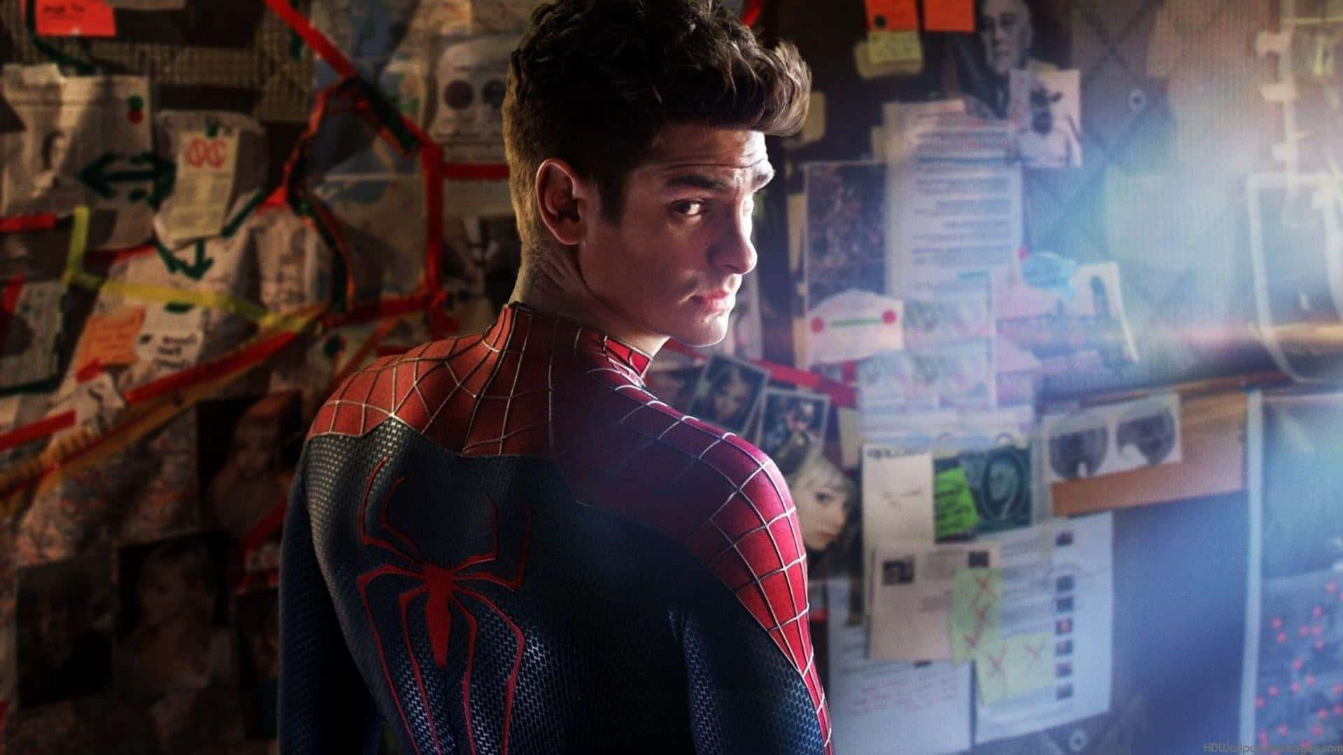 Denhjältemodige Spider-man Svingar Sig På Sitt Nät Genom Den Livfulla Staden New York.