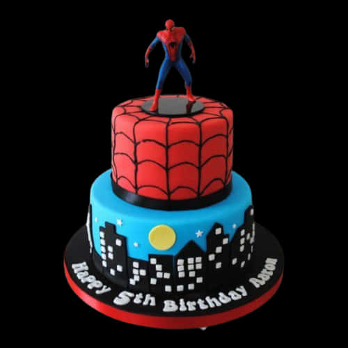 Spiderman Themed Birthday Cake PNG