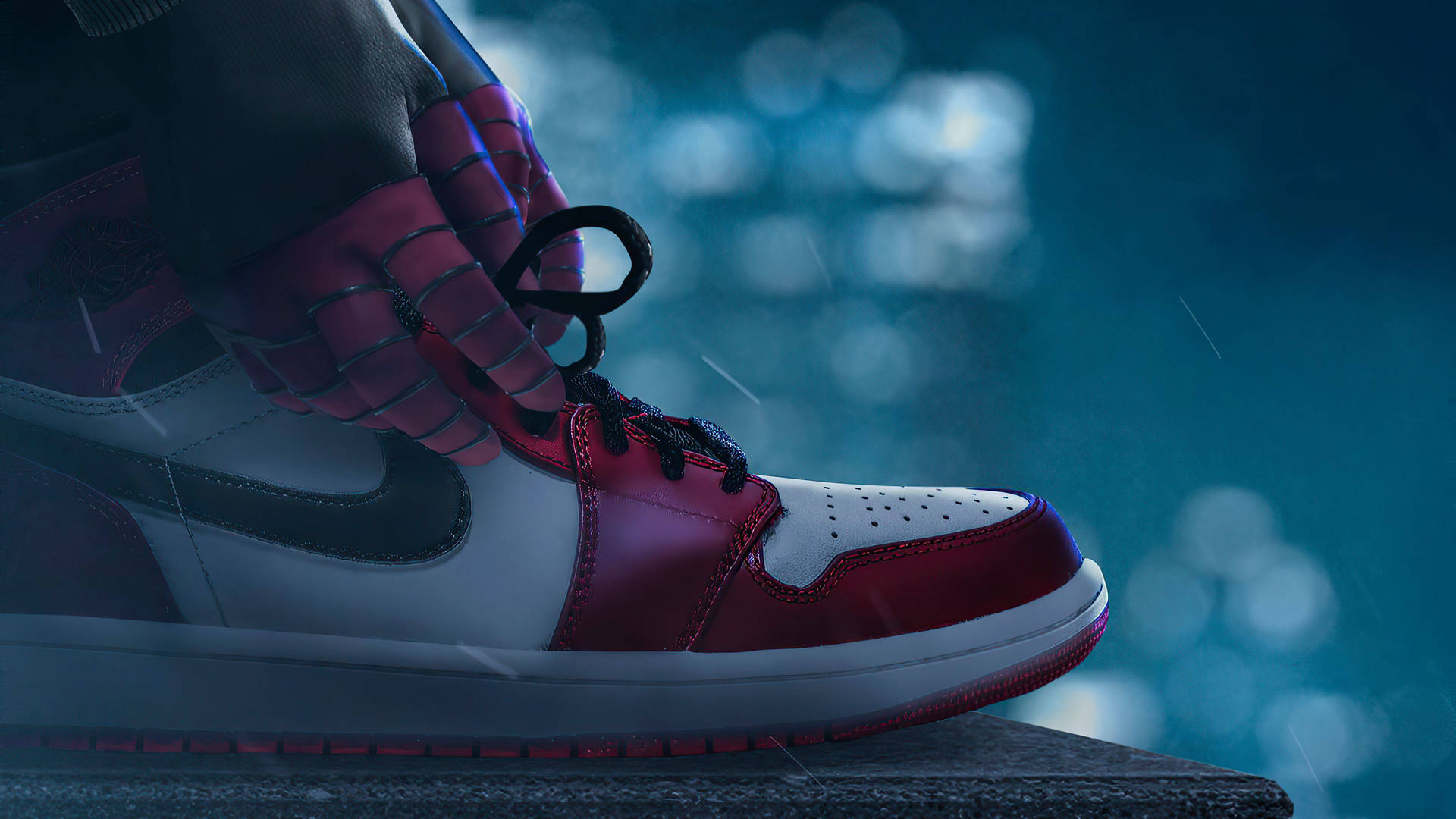 Spiderman Tying His Nike Air Jordan 1