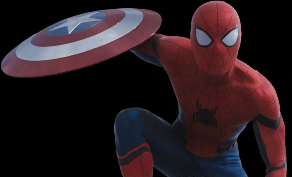Spiderman With Captain Americas Shield PNG