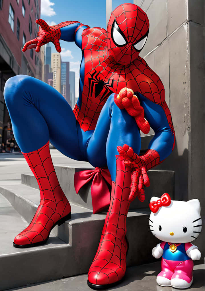 Spidermanand Hello Kitty Urban Meetup Wallpaper