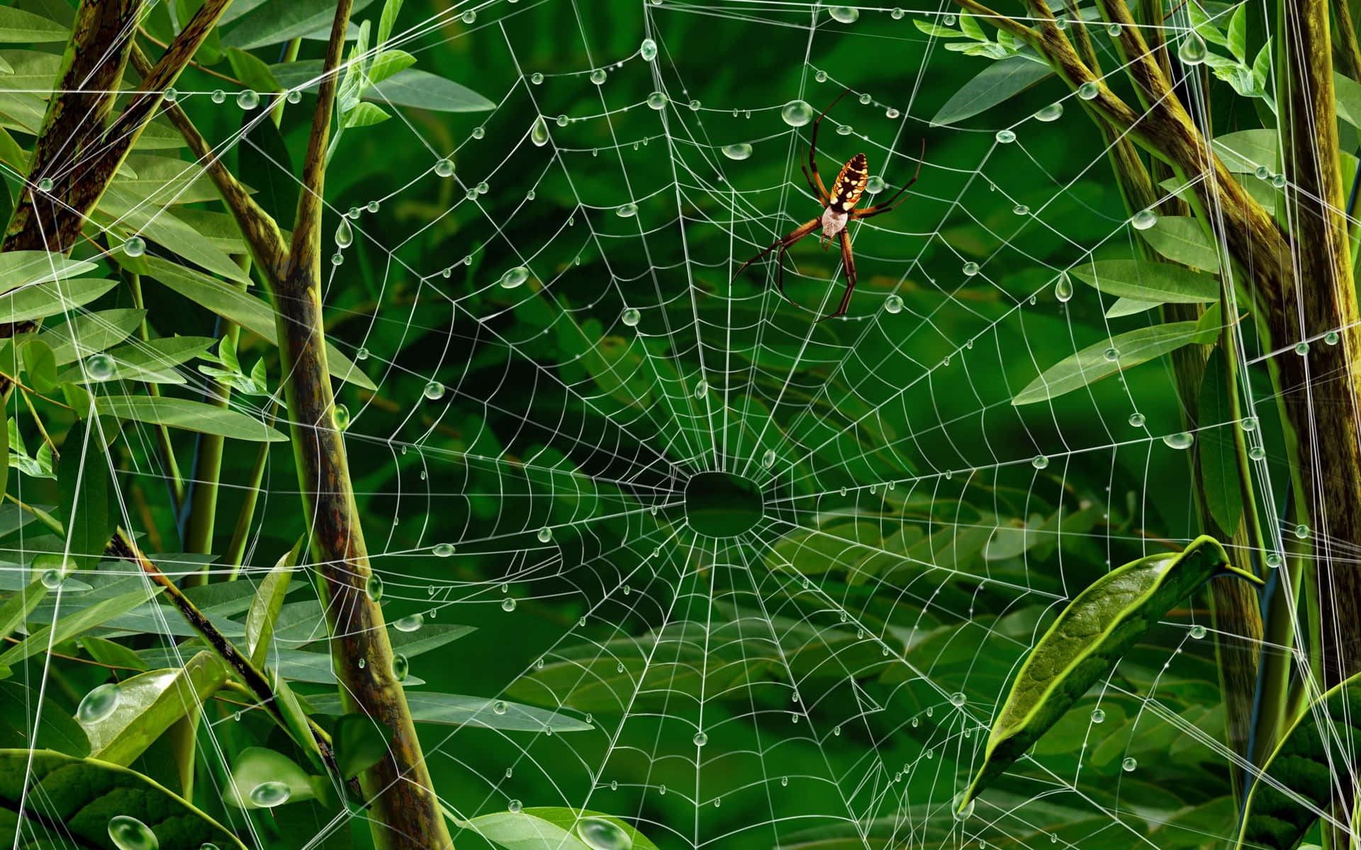 Spideron Dewy Webin Greenery.jpg Wallpaper