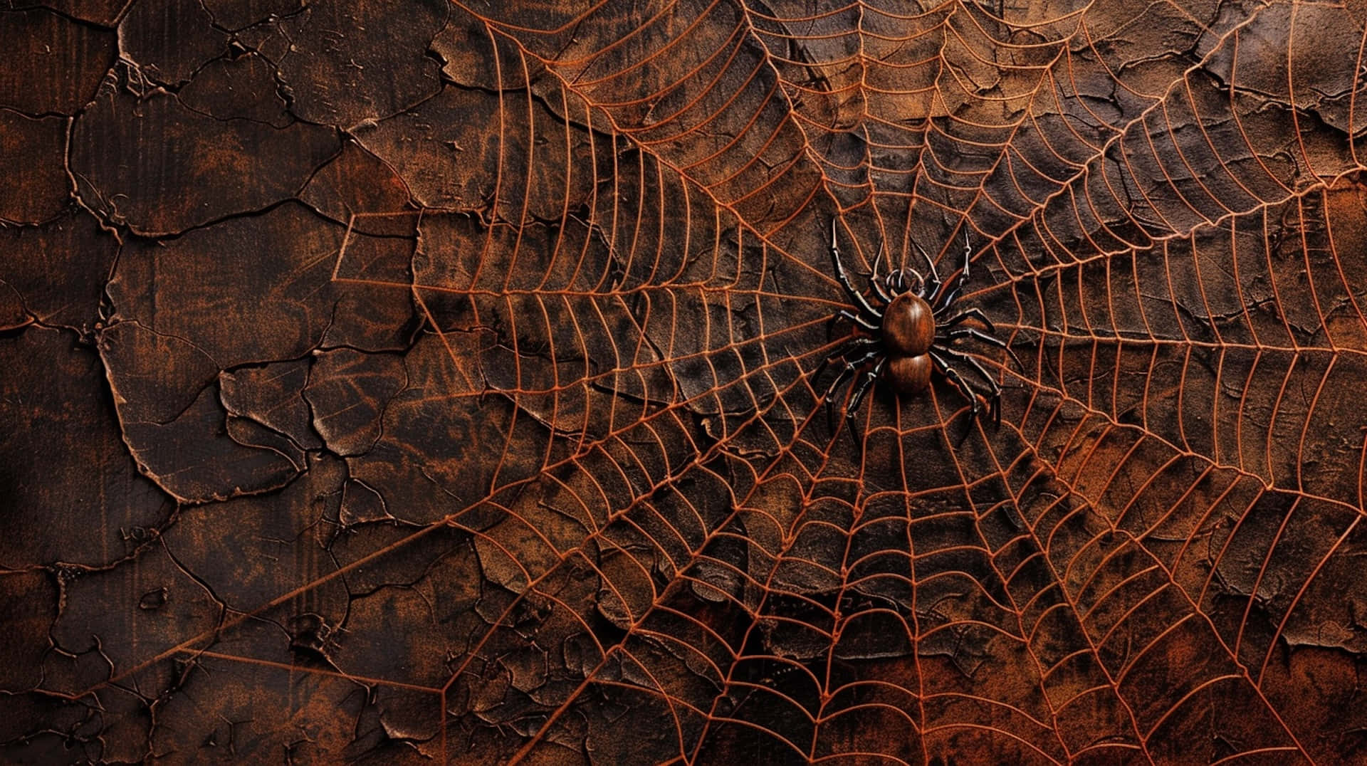 Spideron Web Aged Wooden Background Wallpaper