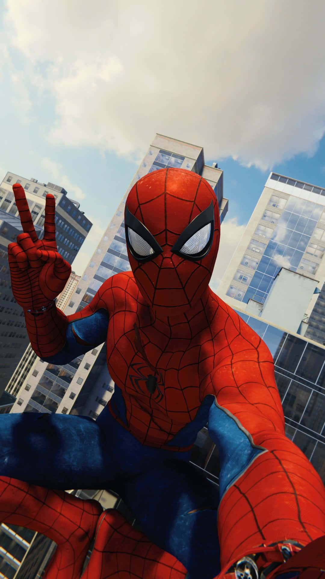 Spidey Selfie Man Peace Sign Pose Background