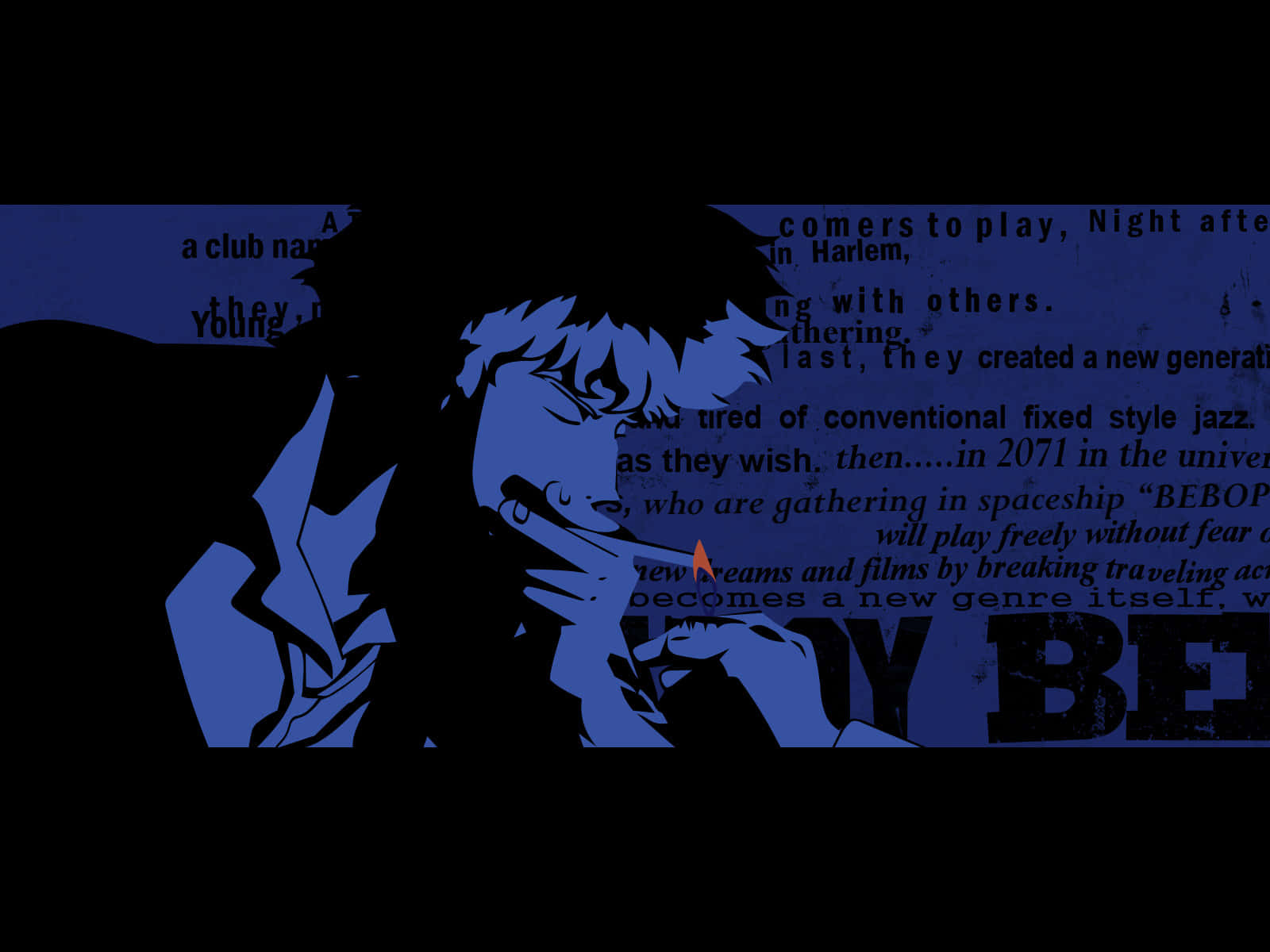 Spike Spiegel leaning against a wall in a classic pose. Wallpaper