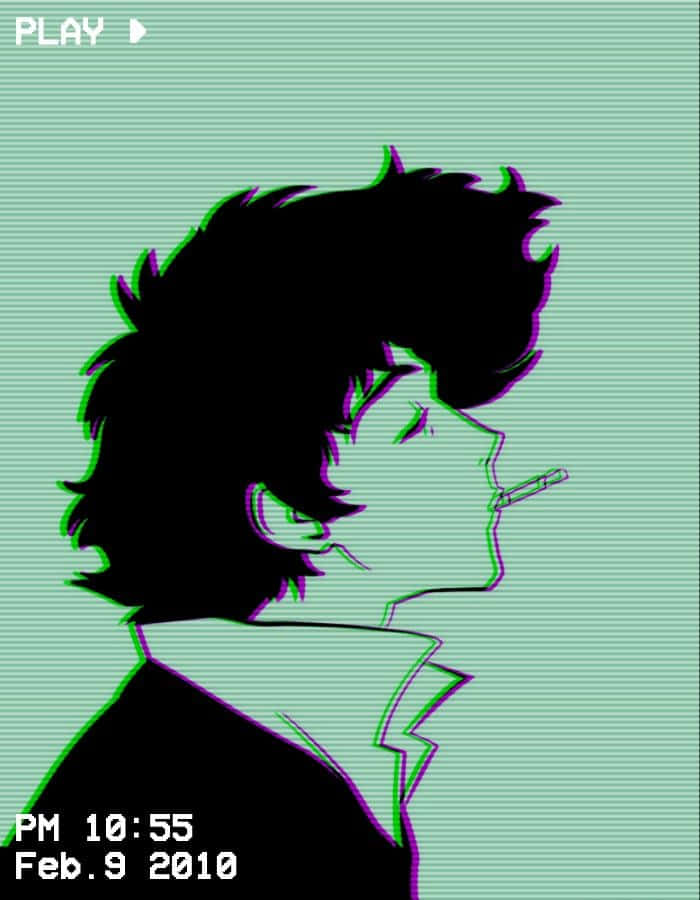 Spike Spiegel leaning against a brick wall in a stylish pose Wallpaper