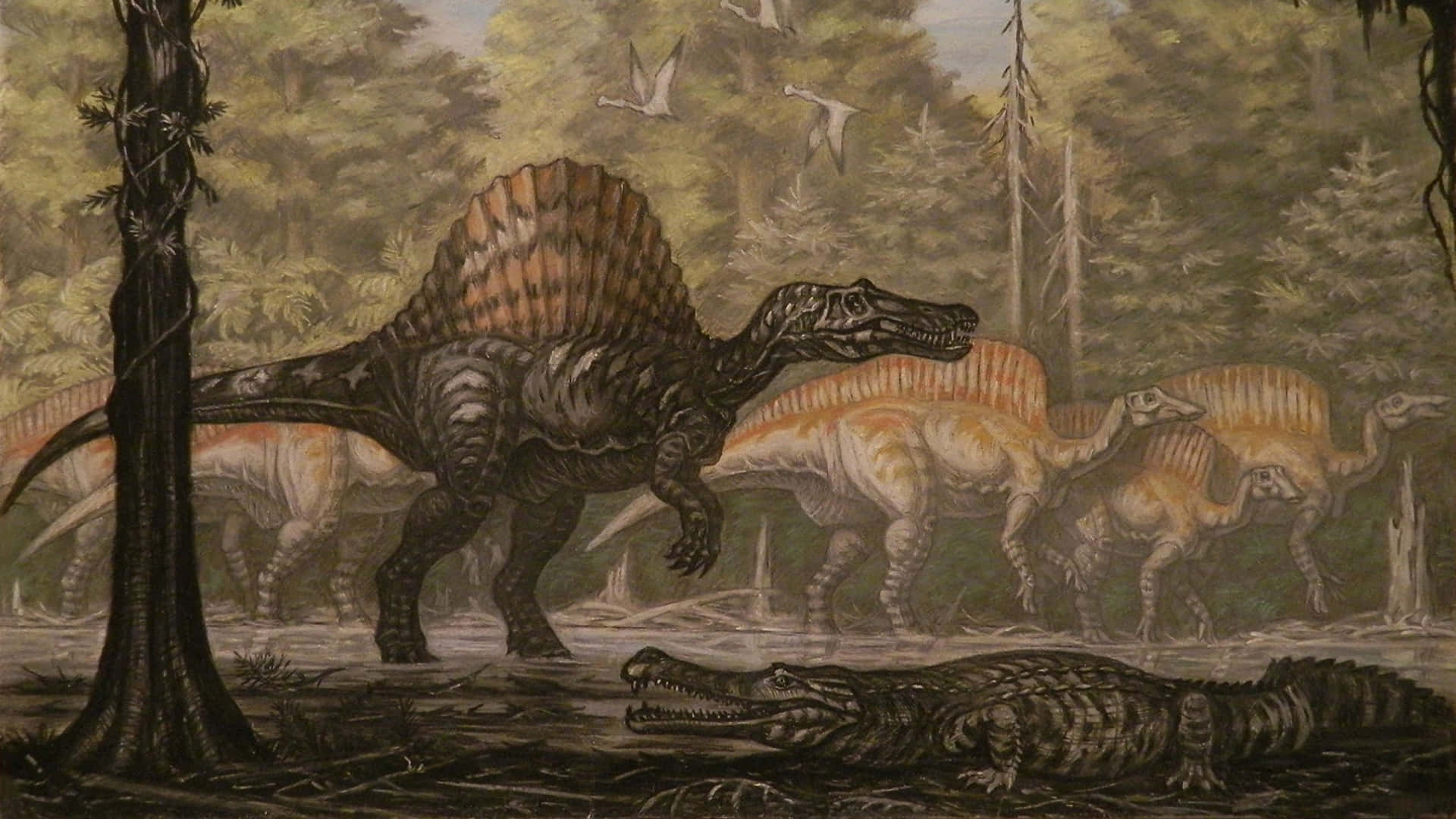 Et nærbillede af den uddøde Spinosaurus Wallpaper