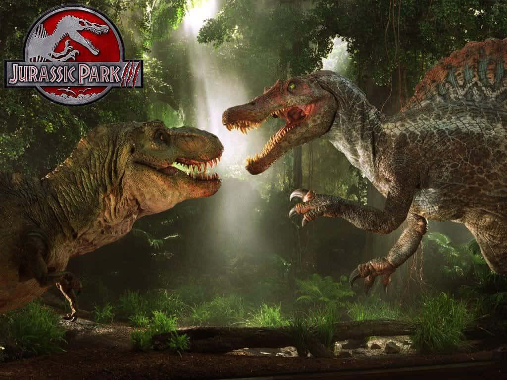 Espectacularimagen De Un Spinosaurus Junto A Un T-rex En Jurassic Park Iii. Fondo de pantalla