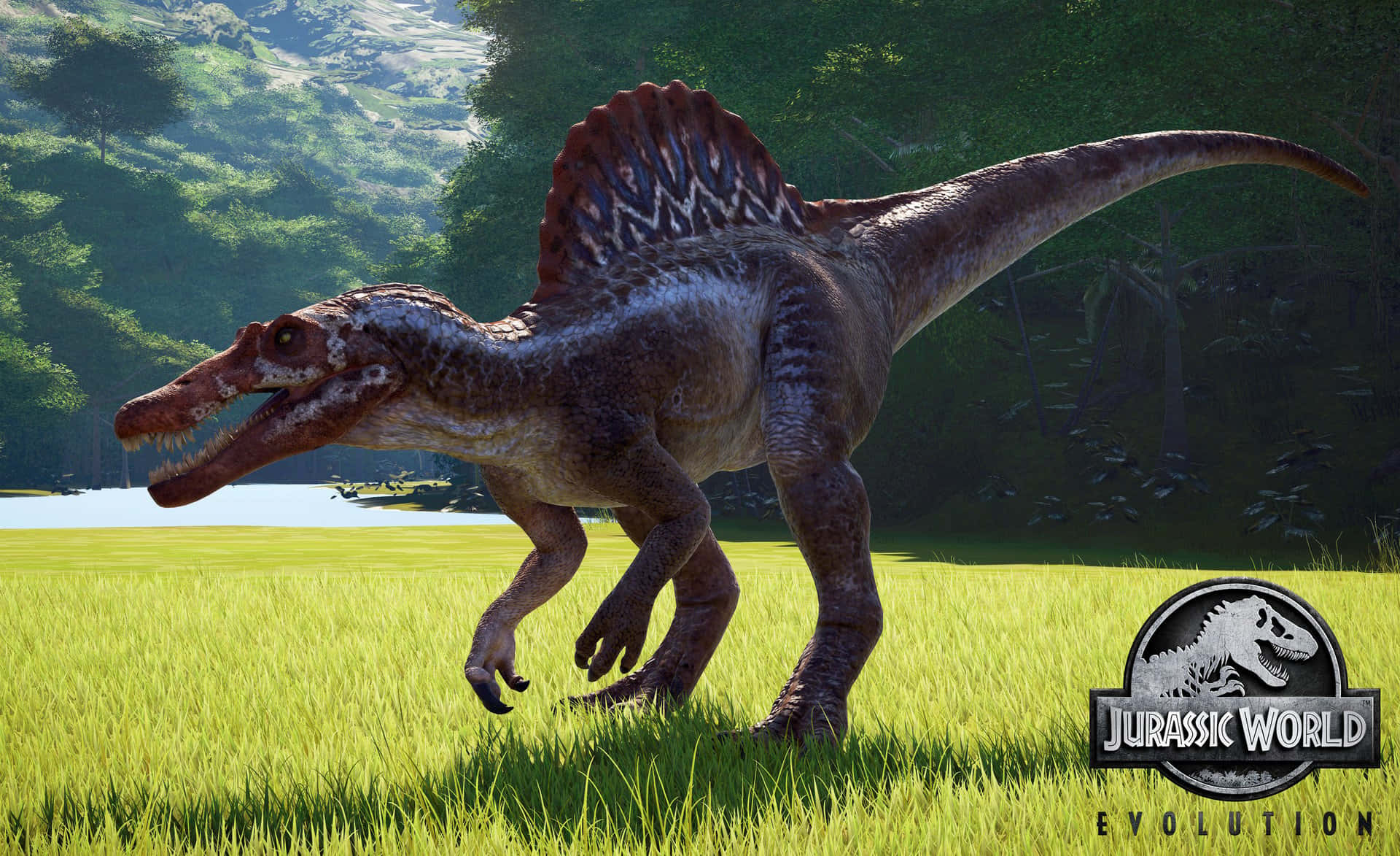A majestic Spinosaurus standing tall Wallpaper