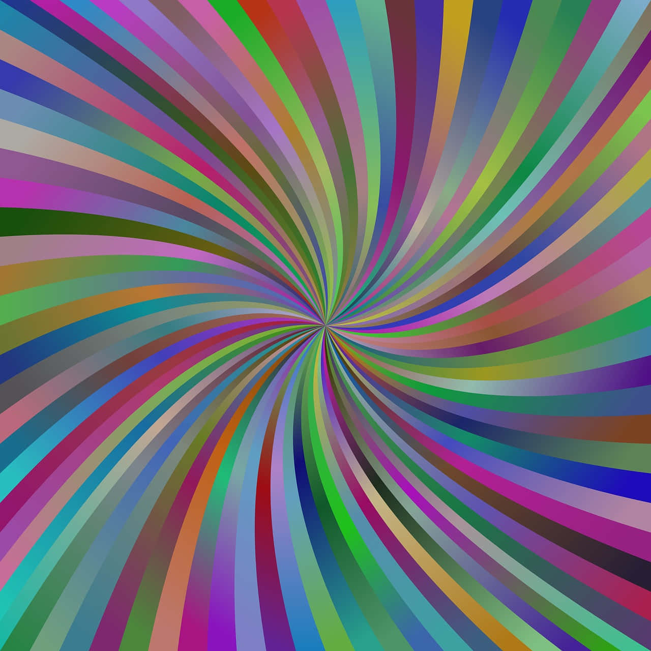 En spiralformet gradient af farver mod et hvidt baggrund.