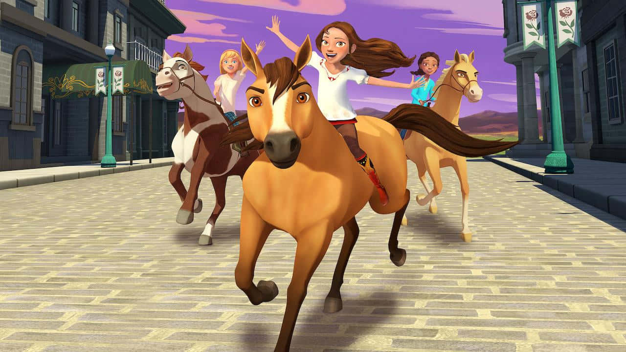 "Lucky, Pru, and Abigail Ready for Adventure in Spirit Riding Free" Wallpaper