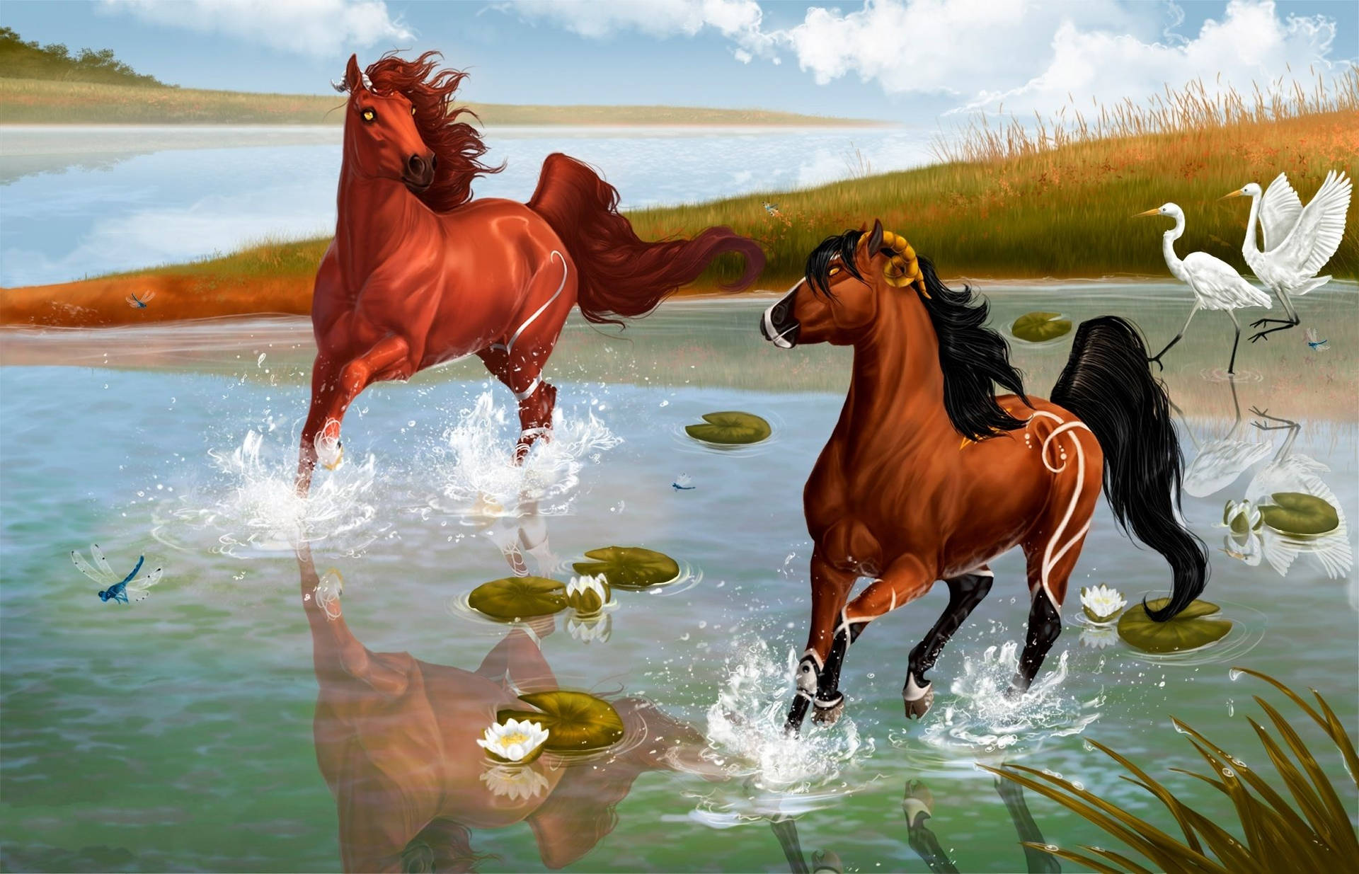 Spirit Stallion Of The Cimarron Horses Galooping On Water Wallpaper