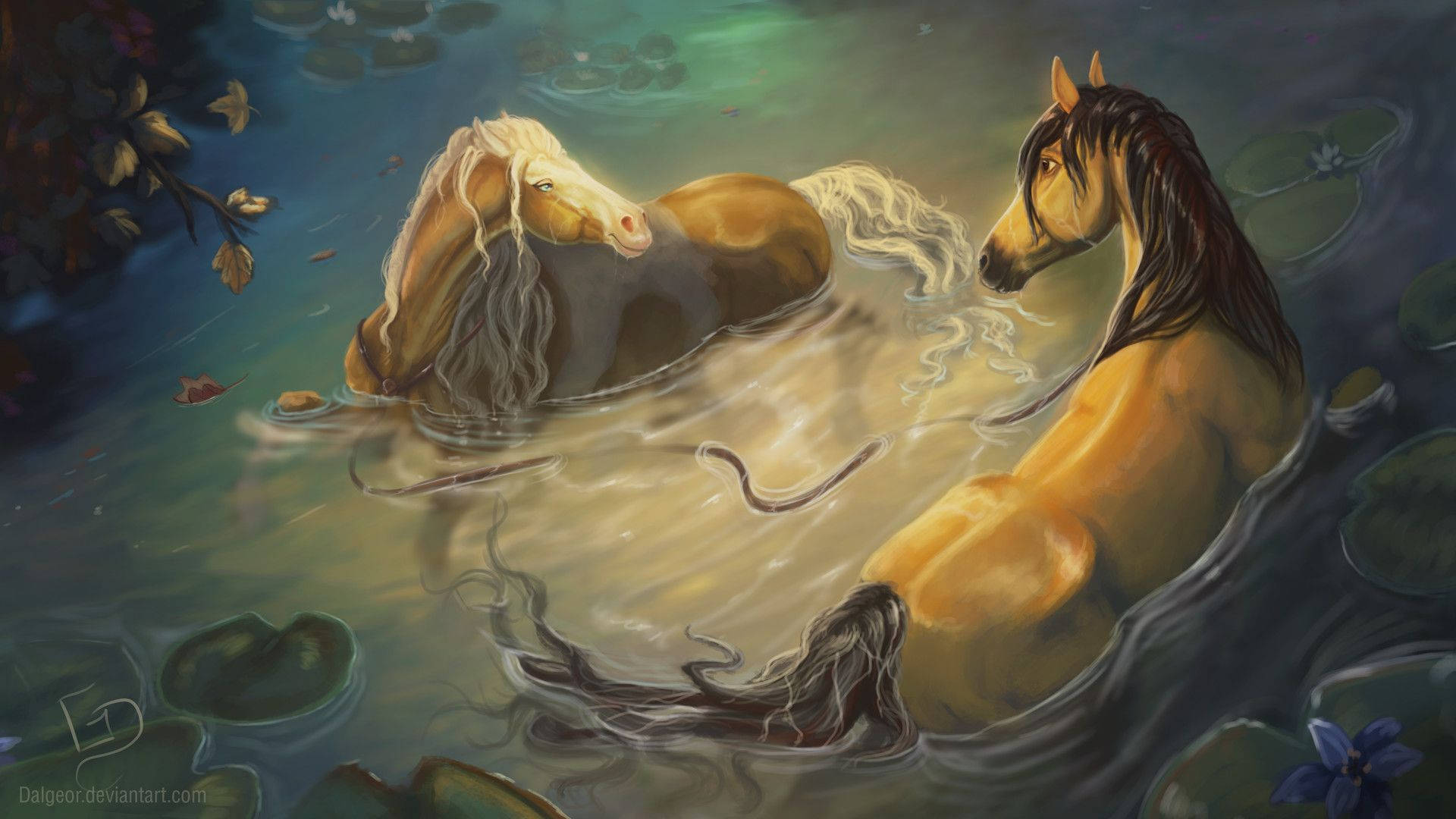 Spirit Stallion Of The Cimarron Horses In Water Wallpaper