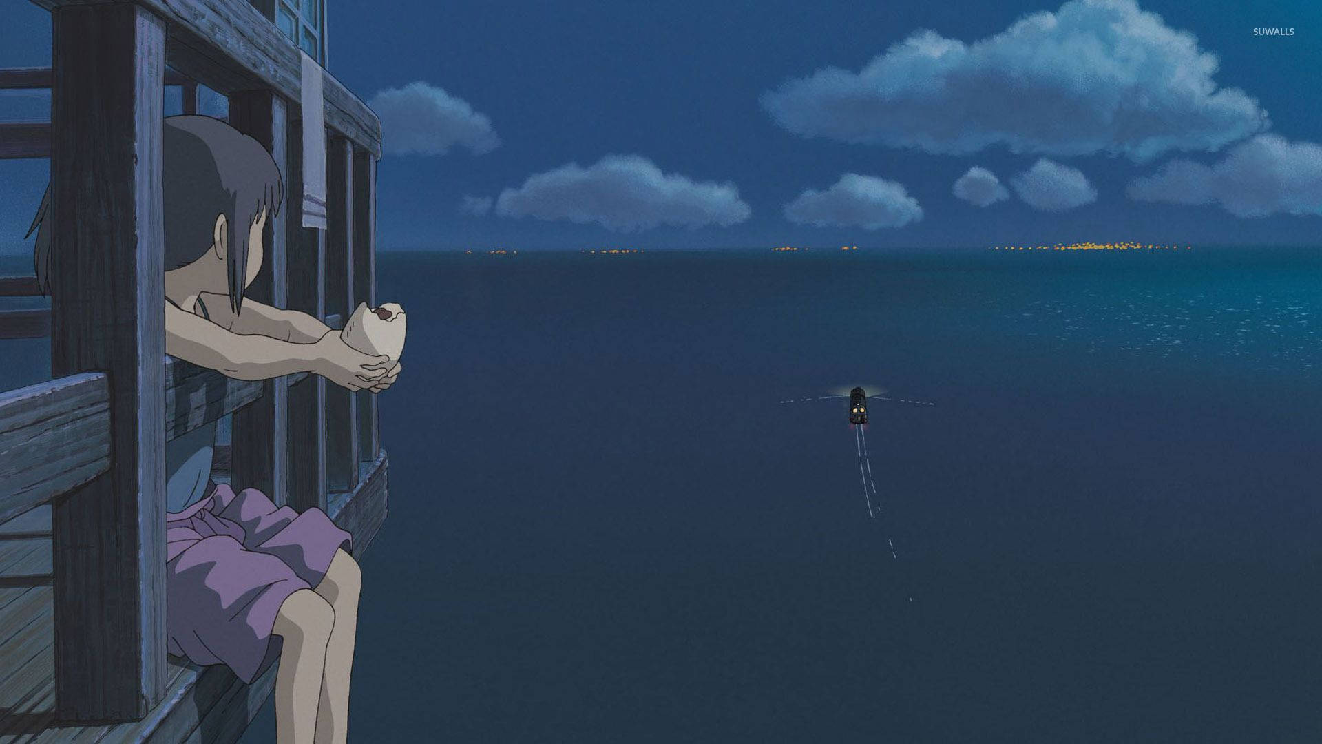 Spirited Away Chihiro Looking At Sea Background