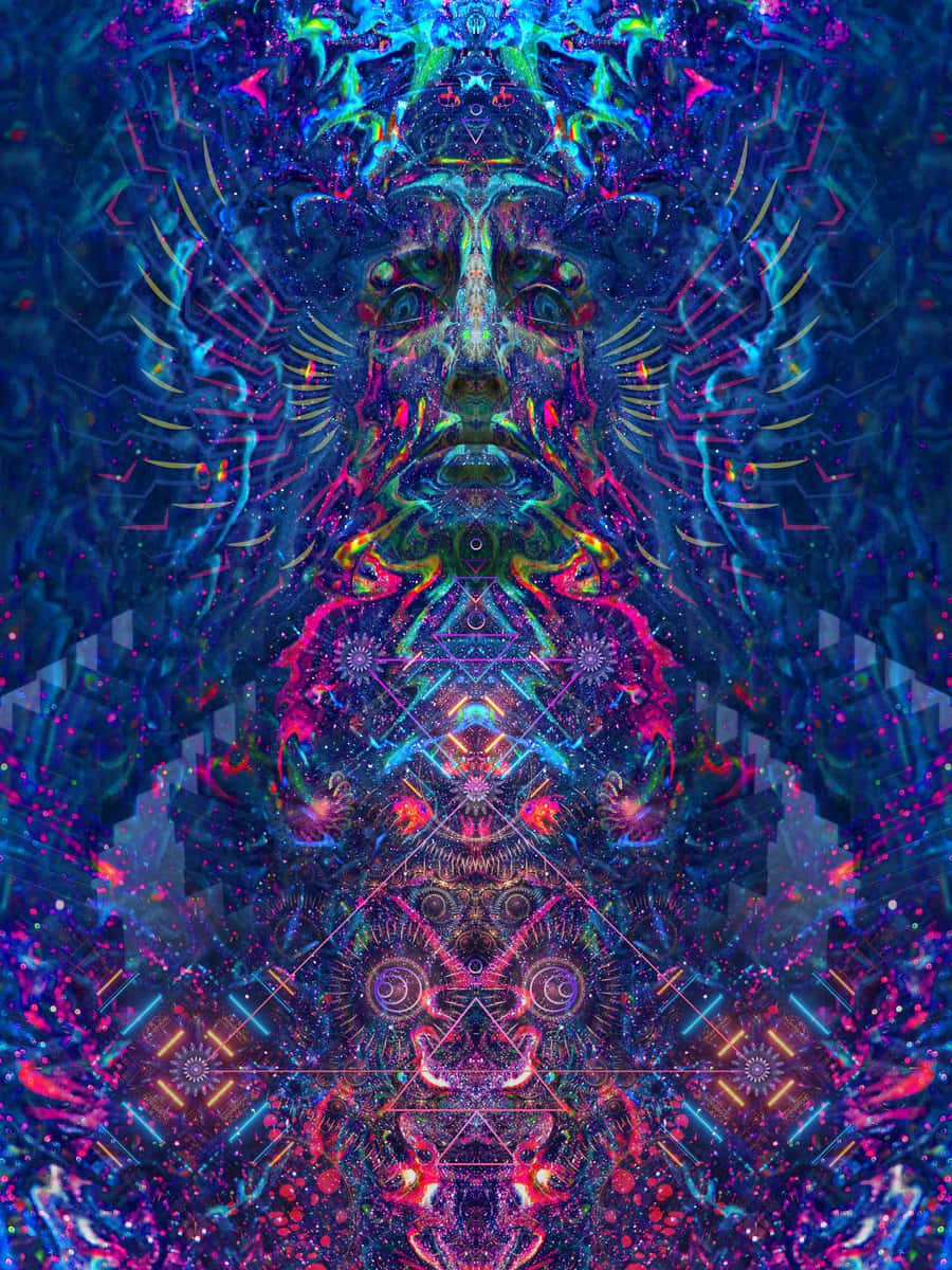 A Psychedelic Image Of A Man With A Blue And Purple Head Wallpaper