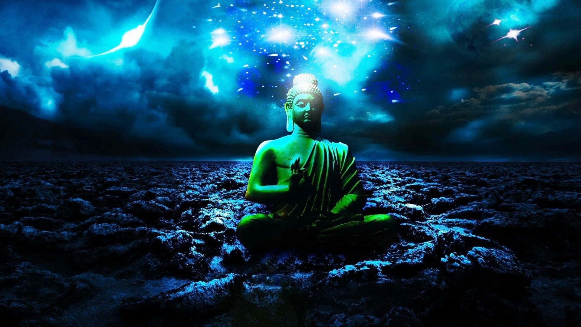 Buddha i marken med stjerner og skyer Wallpaper