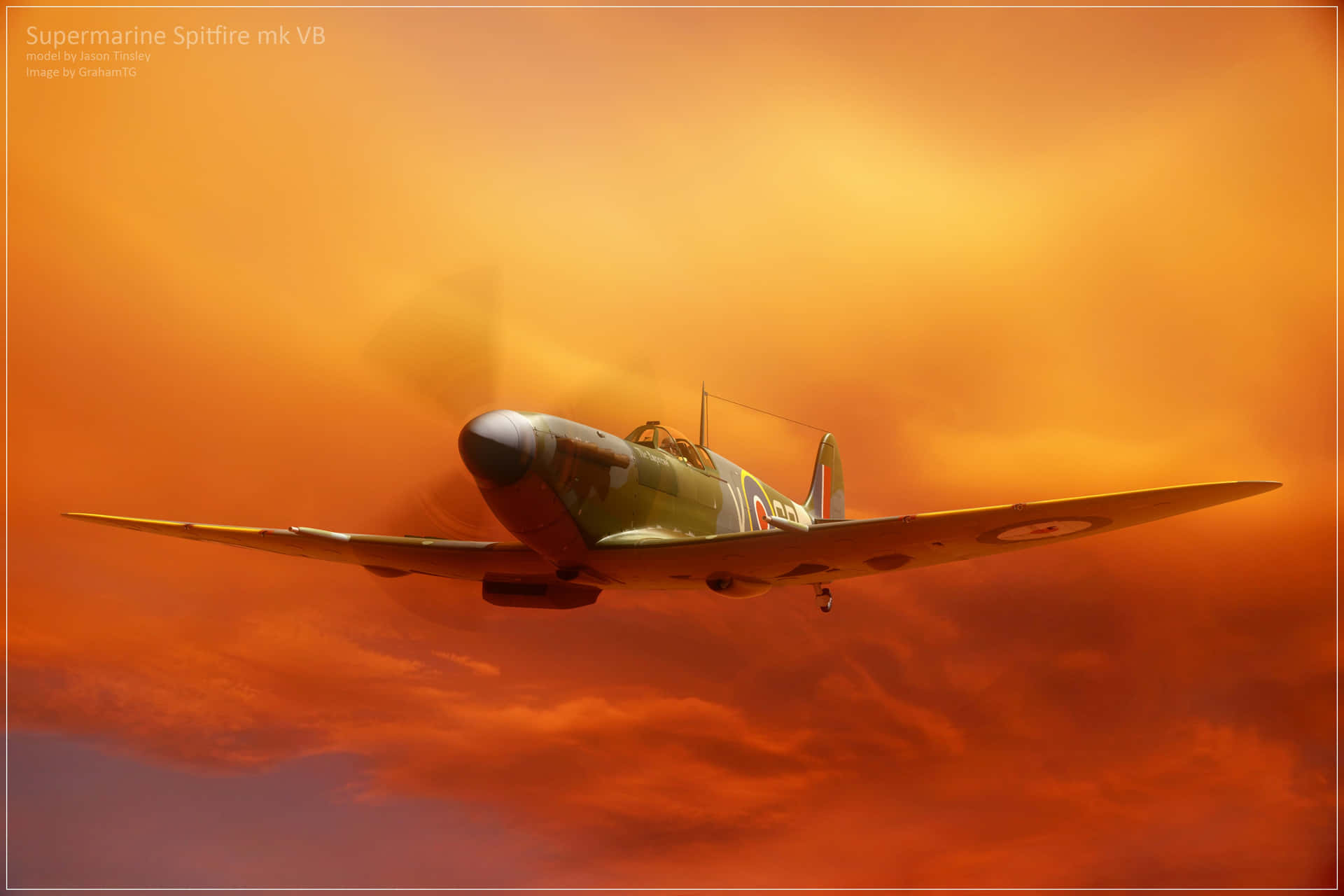 En Spitfire-flyvning gennem luften, der repræsenterer triumf, mod og styrke. Wallpaper