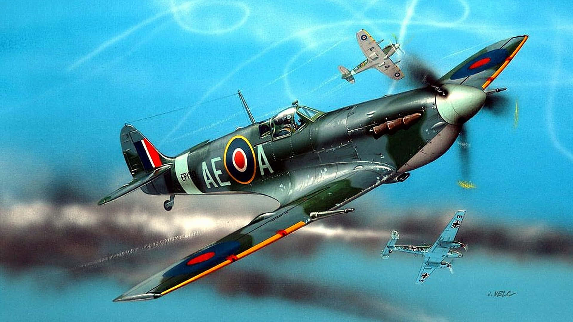 Klassisk britisk ikon: Et Spitfire-fly i flyvning Wallpaper